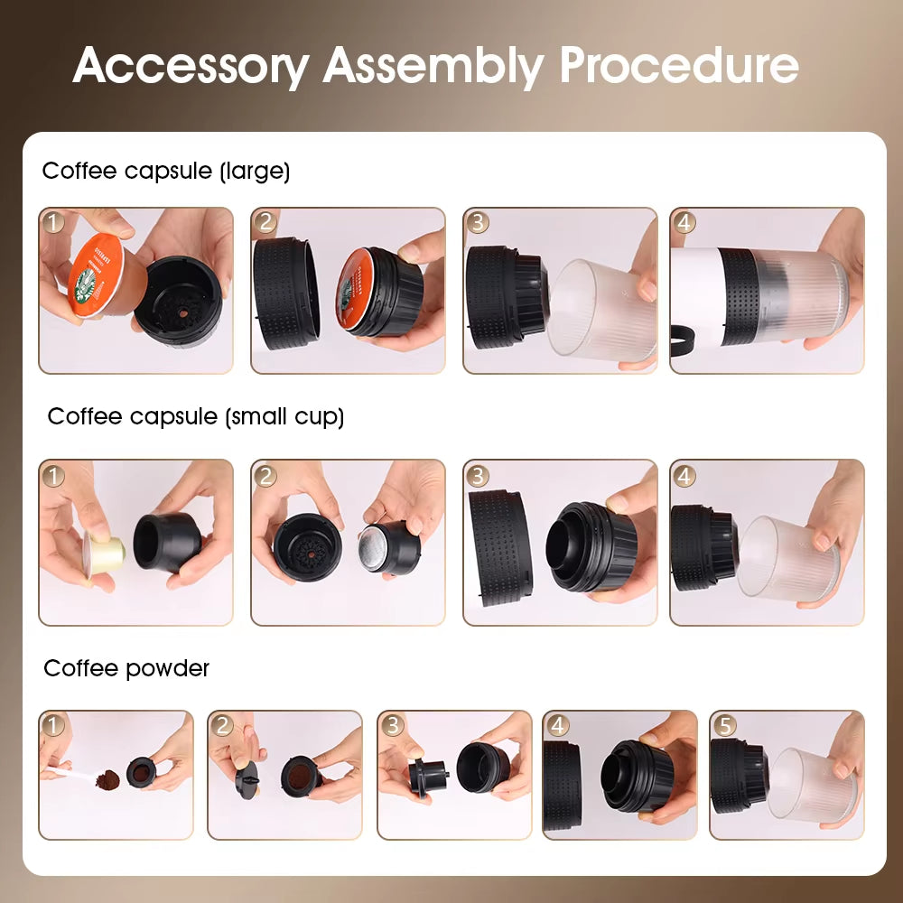 Portable 3-in-1 Electric Espresso Grinder and Coffee Maker for Travel and Home Use